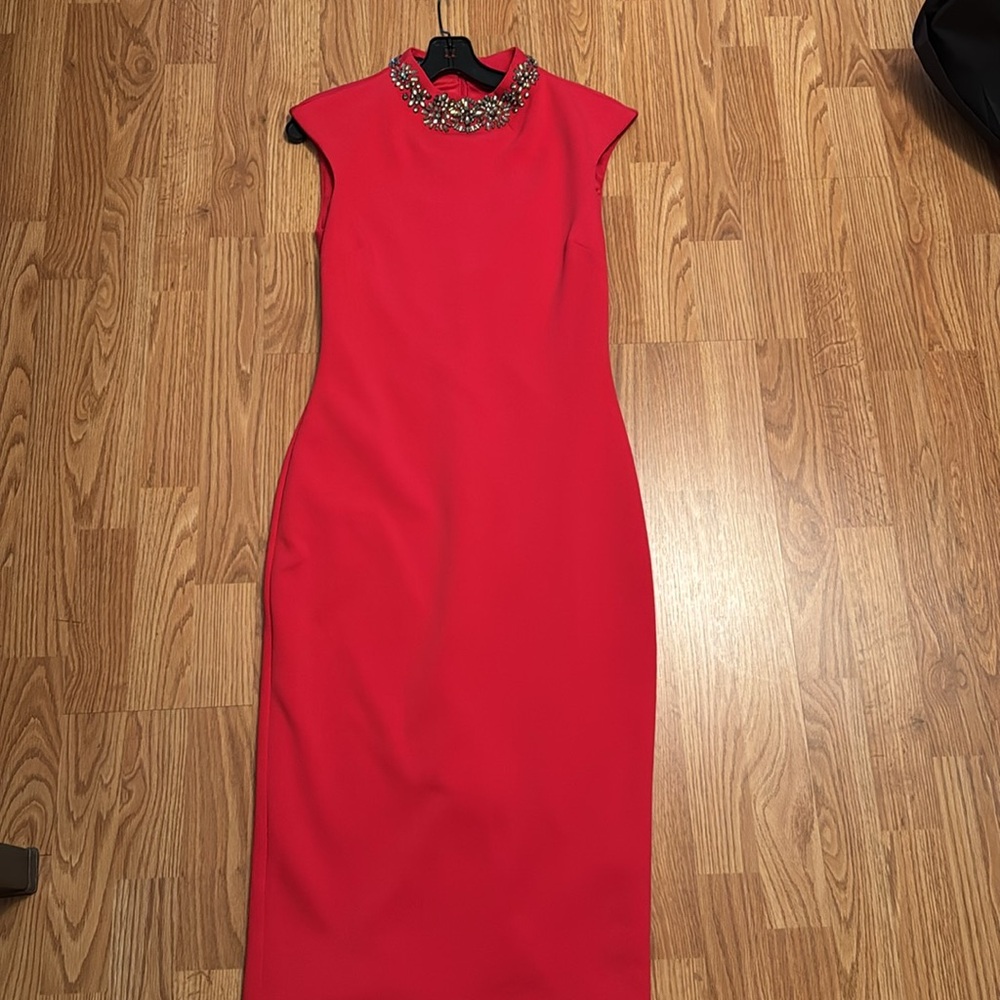 Ted Baker Embellished Neck Red Sleeveless Dress